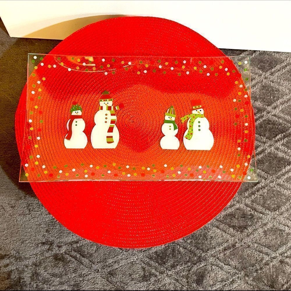 Pampered Chef Snowman Dots Divided Platter #3012 NWT